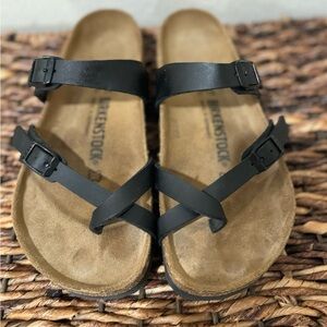 Birkenstock Mayari Birko- Flor sandal in black, size 37 or 7.0
